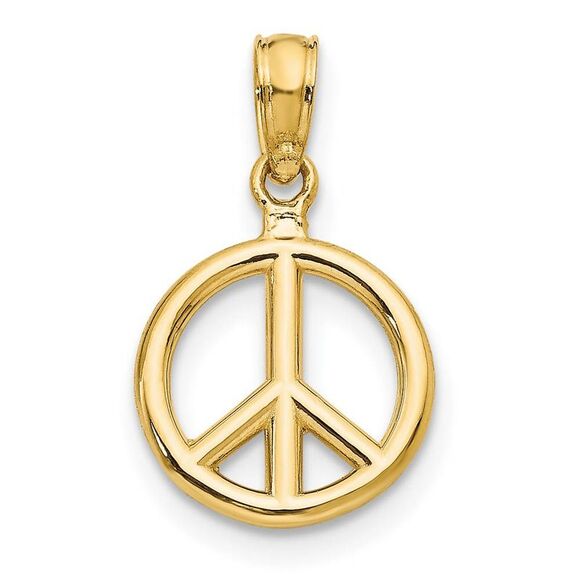14k Yellow Gold 10mm Polished 3D Peace Sign Pendant - Picture 1 of 5